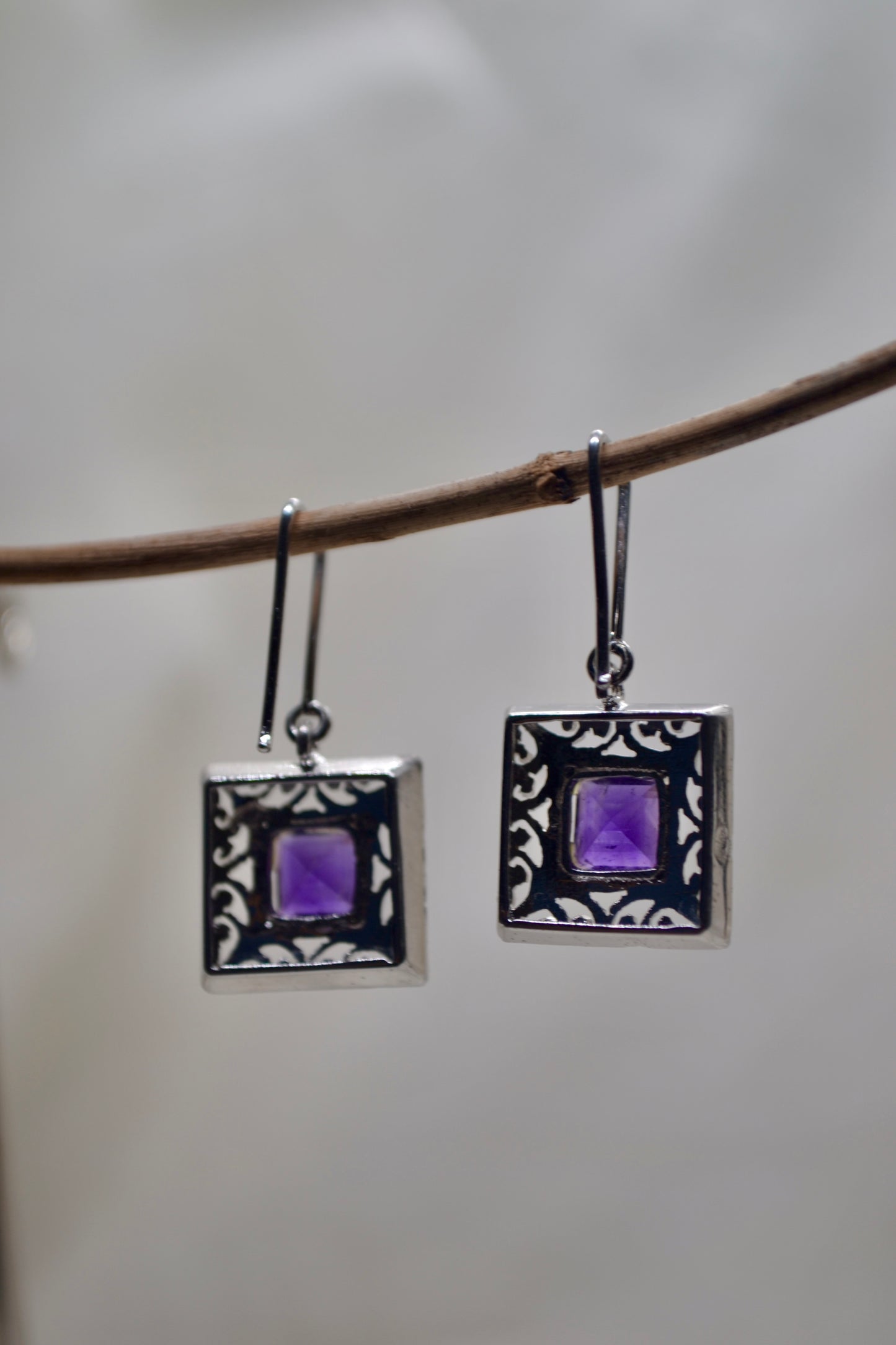 Amethyst Filigree Drop Earrings