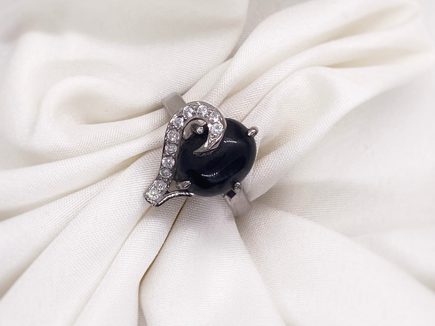 Black Star Ring set in 925 Silver with Platinum/Rhodium Plating with Moissanite/CZ