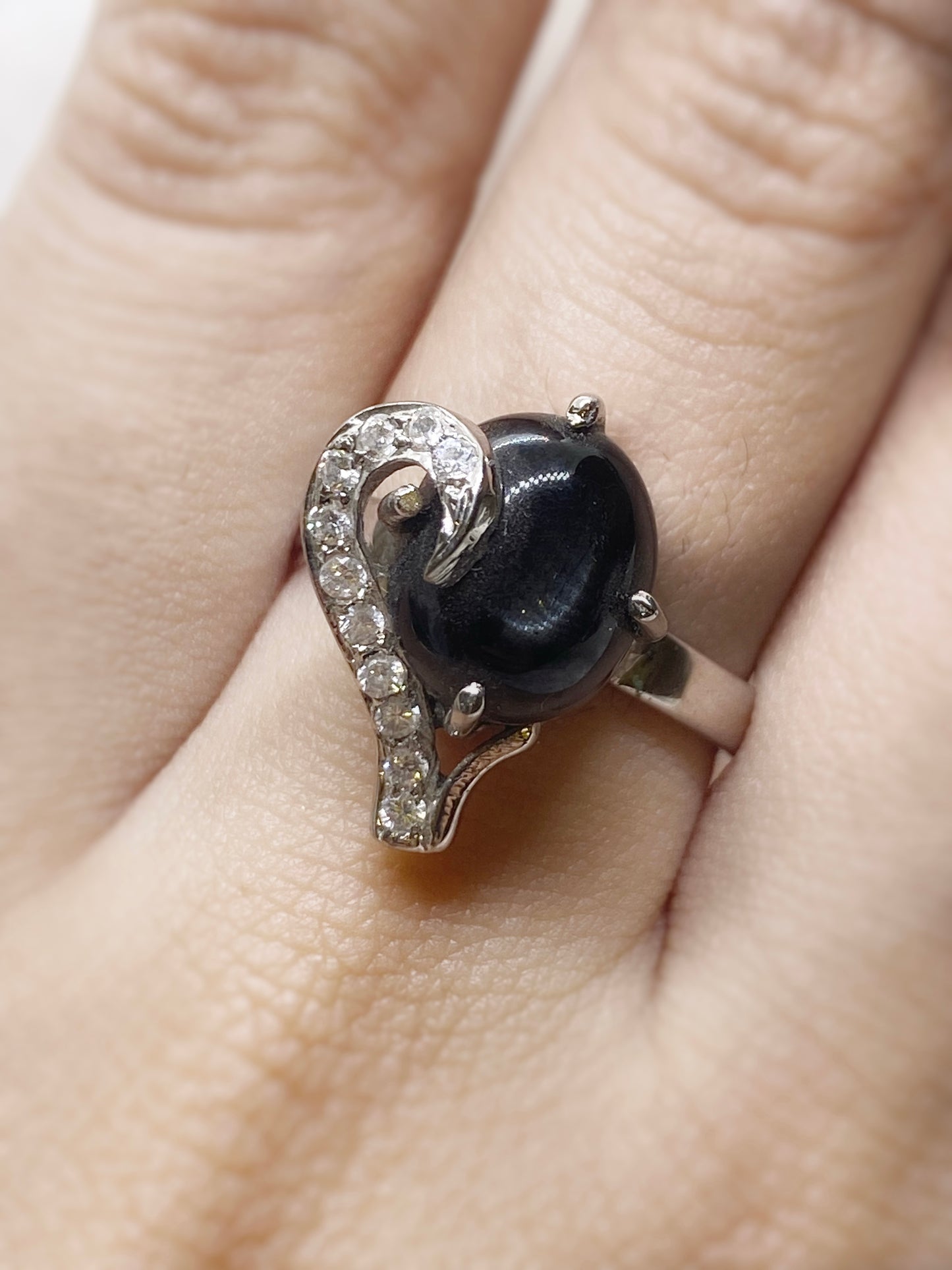 Black Star Ring set in 925 Silver with Platinum/Rhodium Plating with Moissanite/CZ