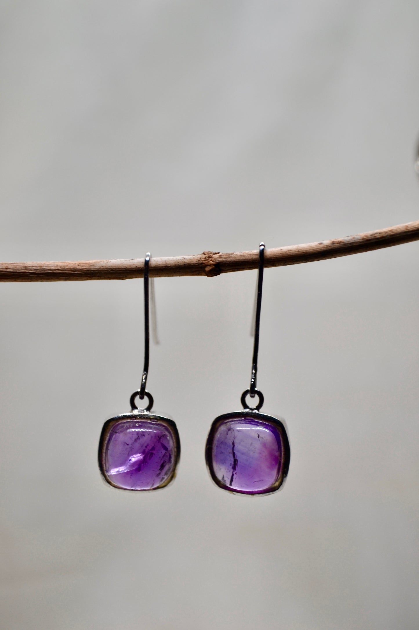 Cabochon Amethyst Drop Earrings