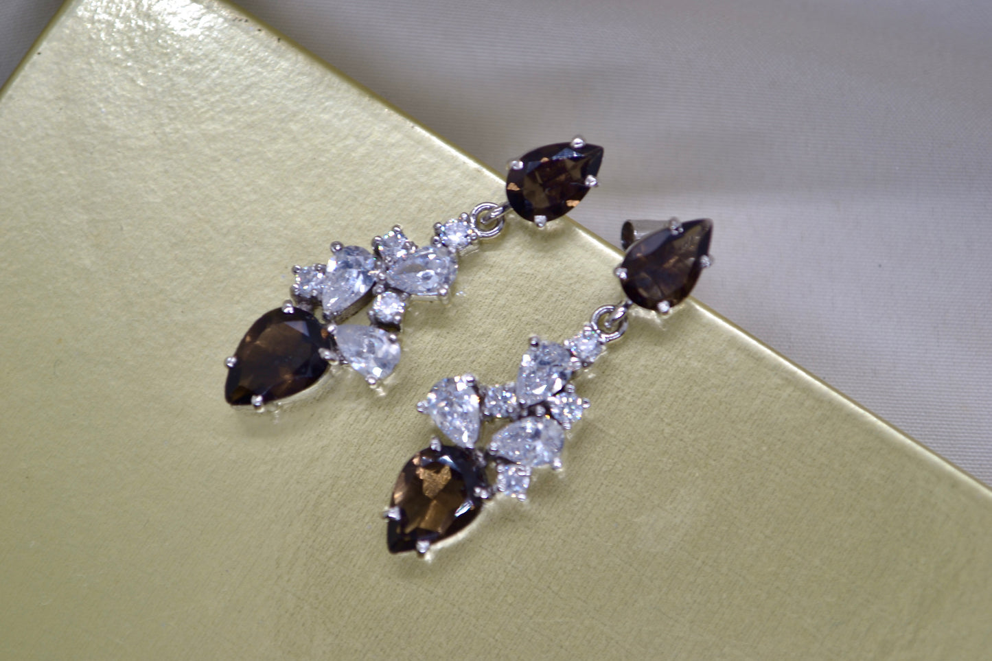 Smokey Topaz and Moissanite/CZ Drop Earrings