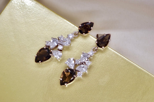 Smokey Topaz and Moissanite/CZ Drop Earrings