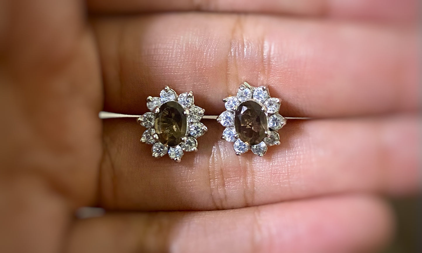 Smoky Topaz Cluster Top Earrings