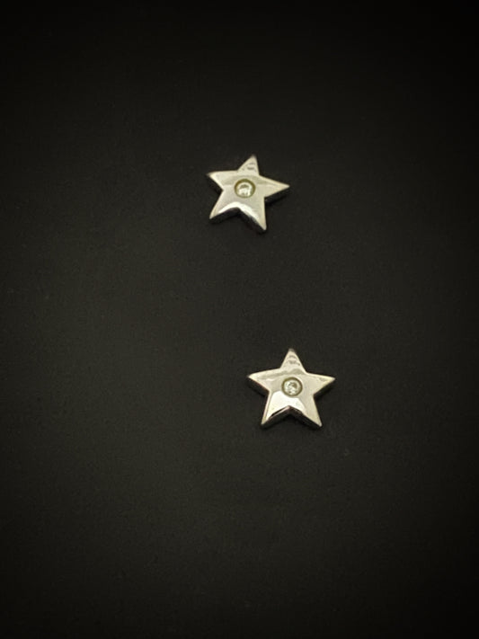 Star Silver Top Earrings With Moissaanites