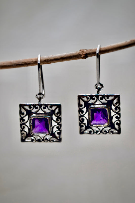 Amethyst Filigree Drop Earrings