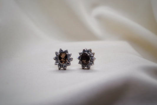 Smoky Topaz Cluster Top Earrings