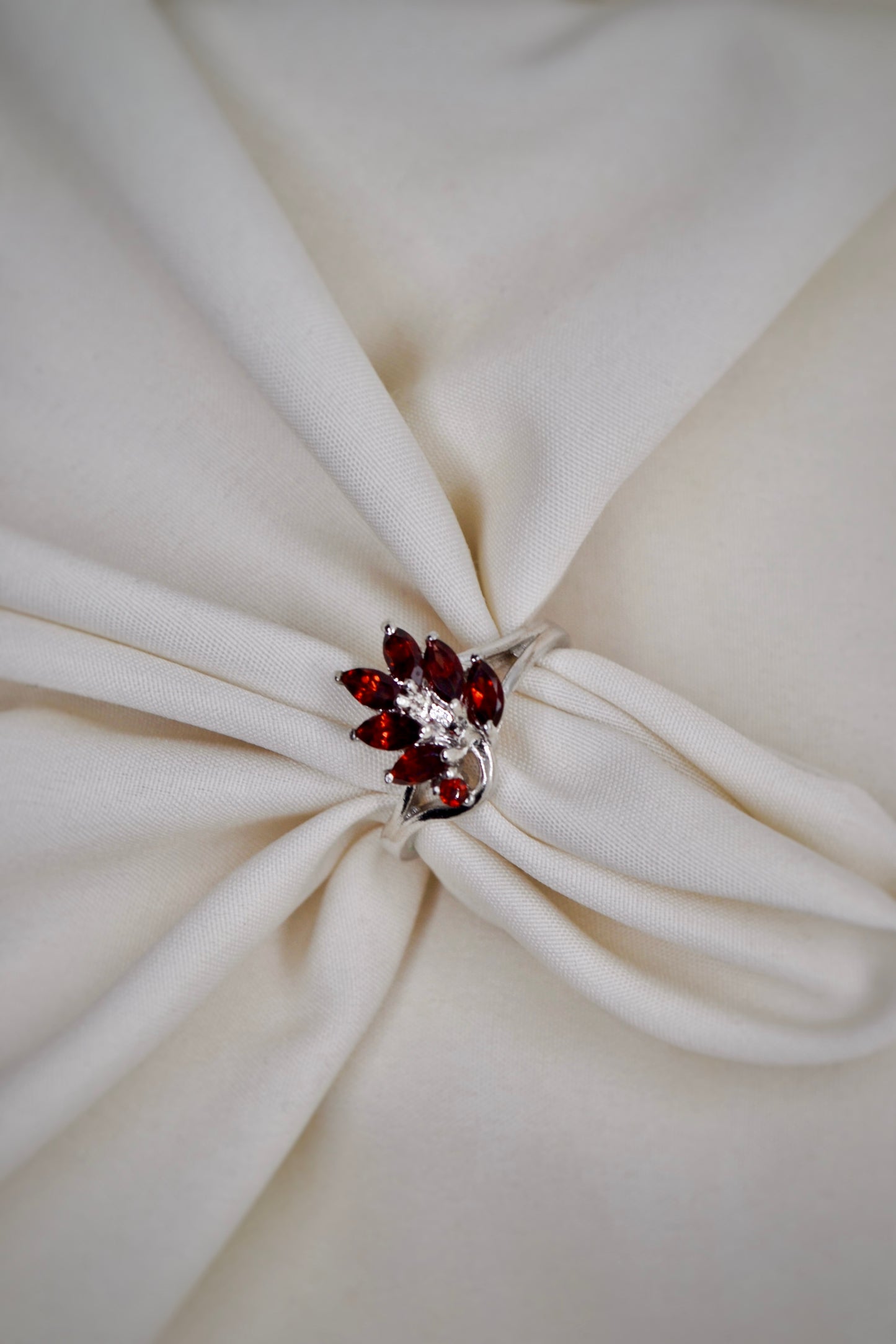 Garnet Fancy Leaf Design Ring