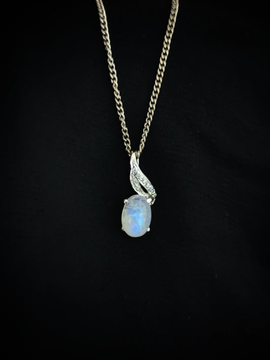 Rainbow Moonstone Pendent with Moissanite/CZ