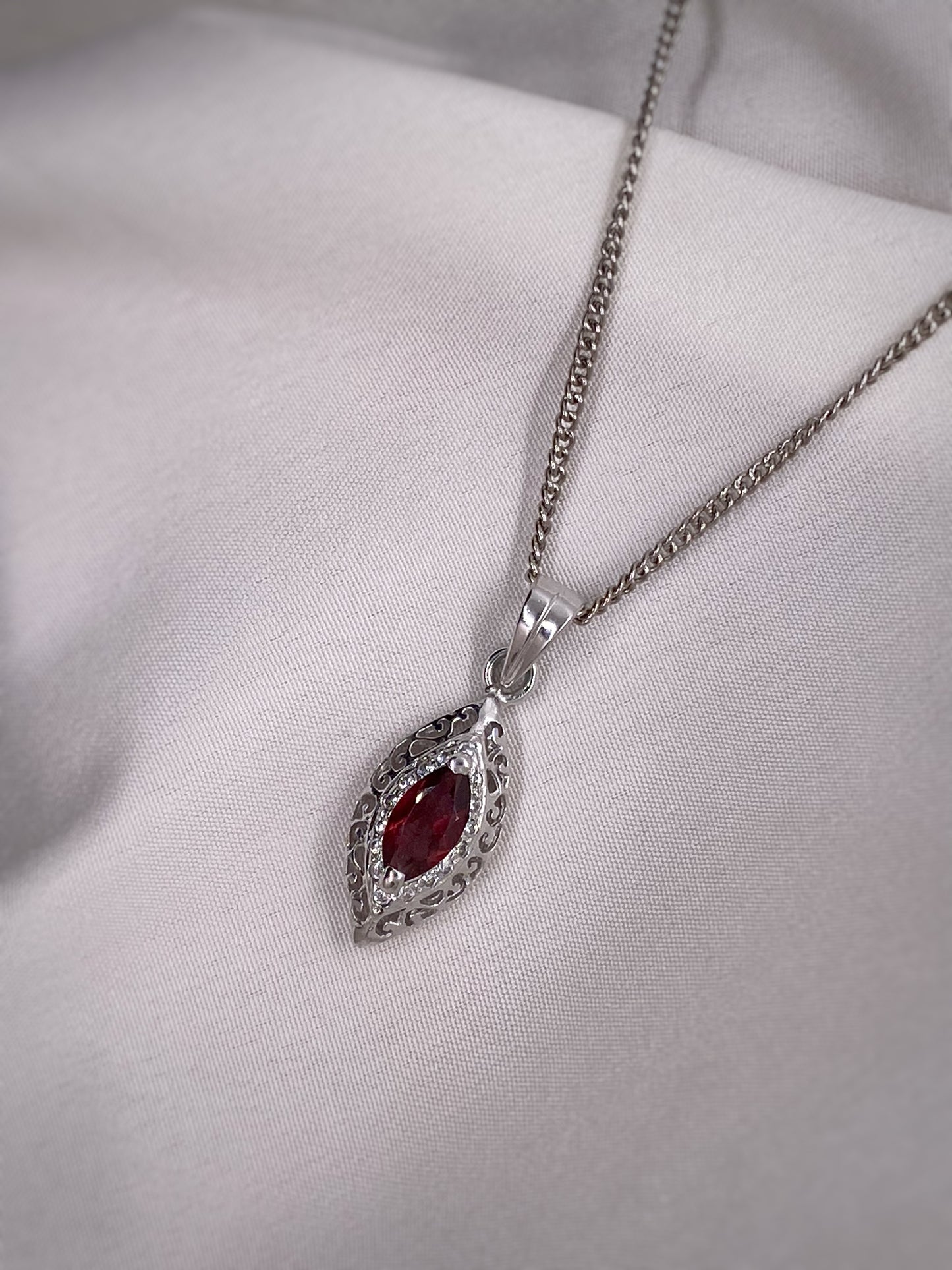 Garnet Filigree Pendant with Moissanites/CZ