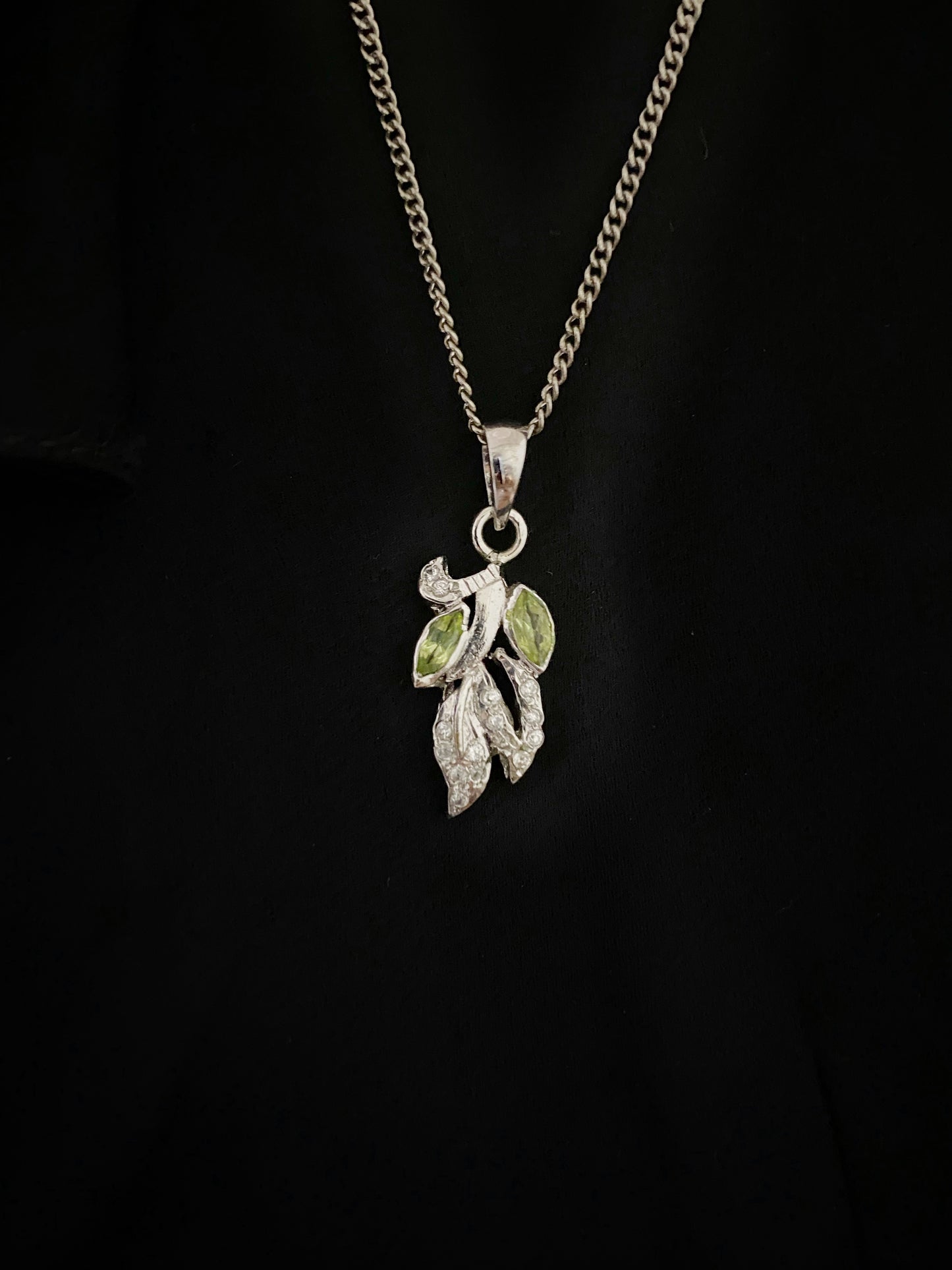 Peridot & Moissanite/CZ Leaf Design Pendant