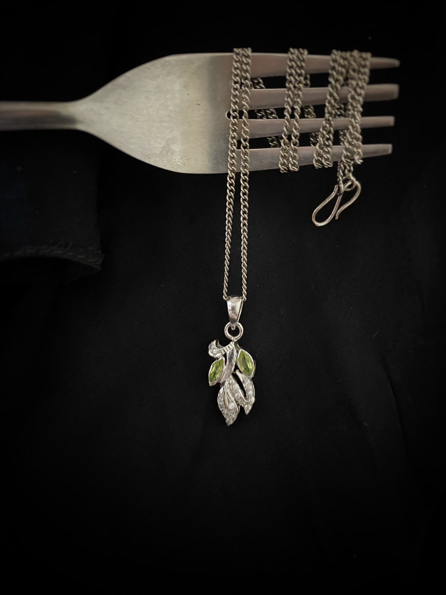 Peridot & Moissanite/CZ Leaf Design Pendant