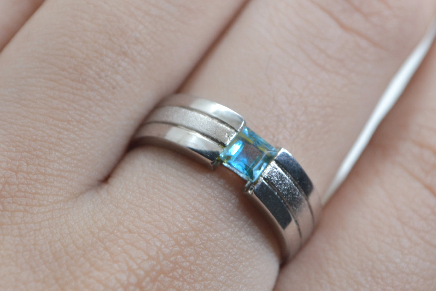 Blue Topaz Bevelled Band Ring