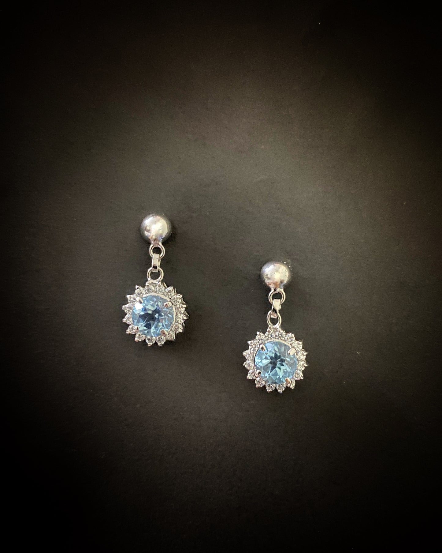 Blue Topaz Cluster Drop Earrings with Moissanite/CZ