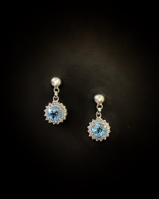 Blue Topaz Cluster Drop Earrings with Moissanite/CZ