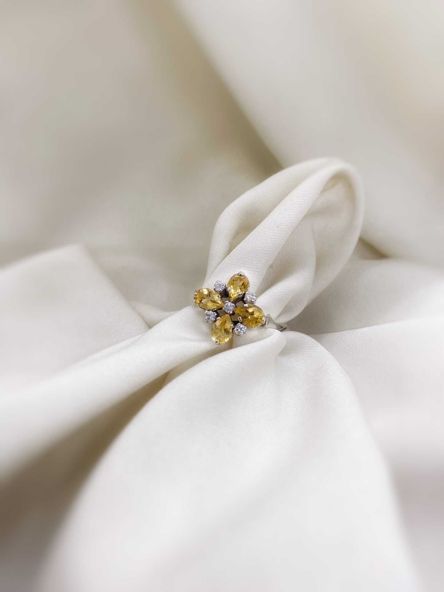 Citrine Maple Design Moissanite/CZ Ring