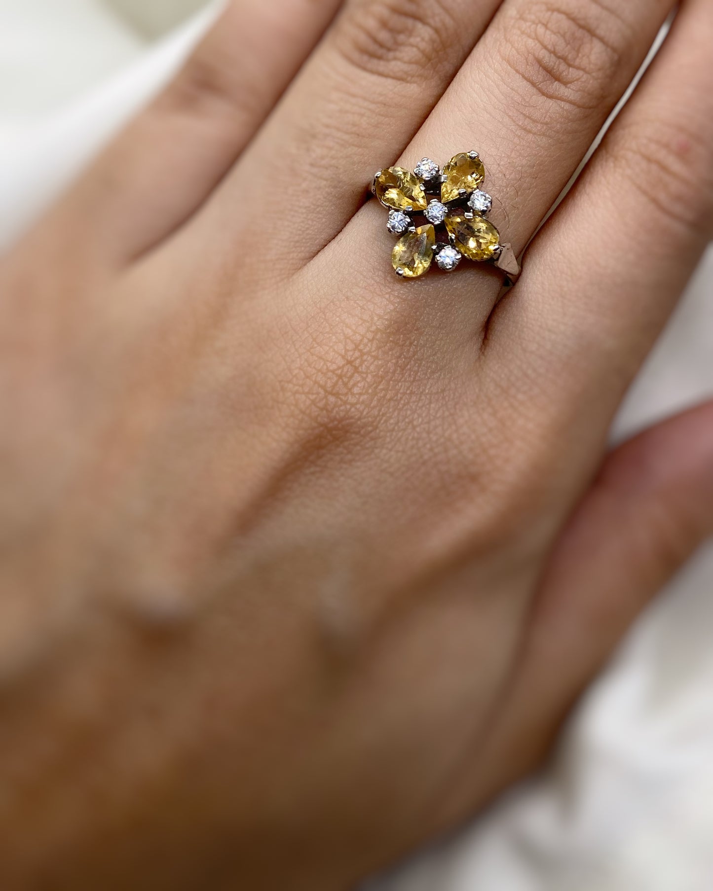 Citrine Maple Design Moissanite/CZ Ring